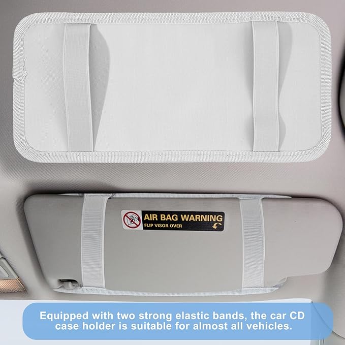 1 Pcs Car CD Holder, Car Sun Visor Storage DVD Disc Holders Pocket Case Organizer with 12 DVD Storage Sleeves, one Mesh Pocket, one Pen Holder, and Elastic Strap (Gray)