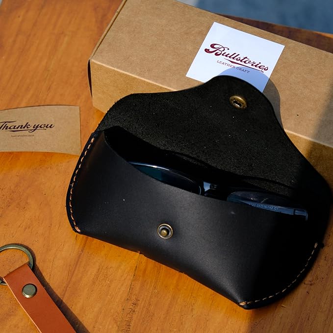 Leather Eyeglasses Case,Flexible Sunglasses Pouch Slim Case for Women Men Horizontal Eyeglass Case