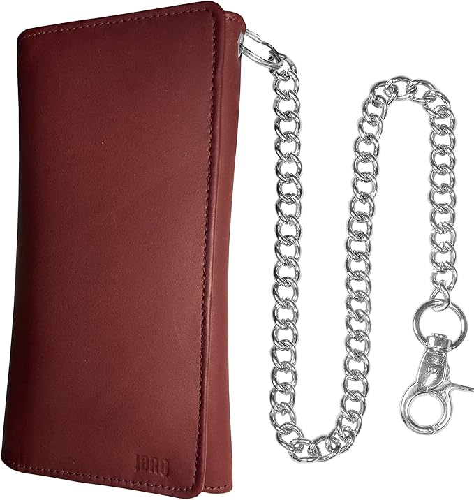 IBRO VINTAGE Motorcycle Chain Wallet for Men – Premium Cowhide Leather, RFID Tri-Fold Biker Wallet with Heavy Duty Chain for Bikers Truckers & Hunters, Credit Card Money Organizer Long Wallet | Long Trifold, RFID Blocking, Men's, Trucker Biker