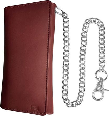 IBRO VINTAGE Motorcycle Chain Wallet for Men – Premium Cowhide Leather, RFID Tri-Fold Biker Wallet with Heavy Duty Chain for Bikers Truckers & Hunters, Credit Card Money Organizer Long Wallet | Long Trifold, RFID Blocking, Men's, Trucker Biker