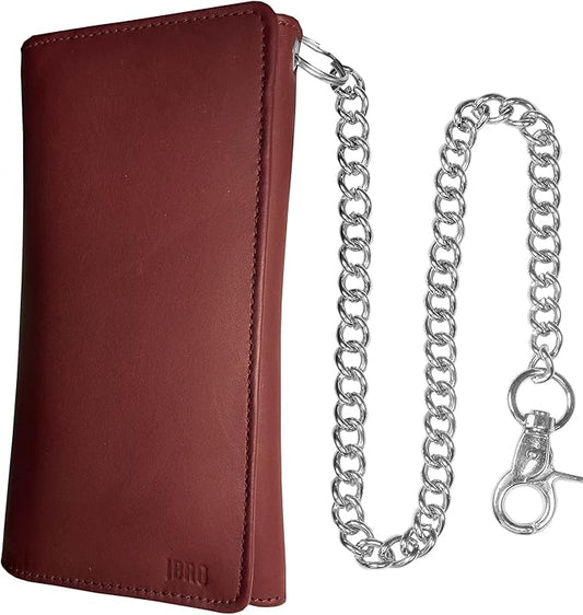IBRO VINTAGE Motorcycle Chain Wallet for Men – Premium Cowhide Leather, RFID Tri-Fold Biker Wallet with Heavy Duty Chain for Bikers Truckers & Hunters, Credit Card Money Organizer Long Wallet | Long Trifold, RFID Blocking, Men's, Trucker Biker