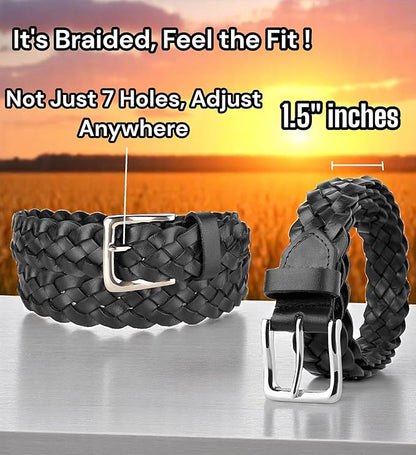 F&L CLASSIC Leather Braided Belts for Men - Mens Casual Woven Leather Belt for Dress Pants