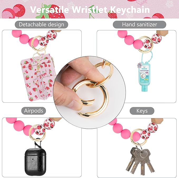 KNGITRYI Wallet Keychain Wristlet for Women,Slim RFID Credit Card Holder Purse Tassel Keychain Bangle Key Ring for Men Women