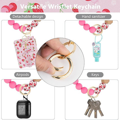 KNGITRYI Wallet Keychain Wristlet for Women,Slim RFID Credit Card Holder Purse Tassel Keychain Bangle Key Ring for Men Women
