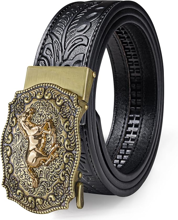 Barry.Wang Mens Belts Leather Ratchet Automatic Buckle Slide Click 1 3/8" Designer Dress Fashion Classic Casual Work Business