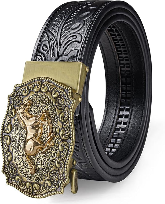 Barry.Wang Mens Belts Leather Ratchet Automatic Buckle Slide Click 1 3/8" Designer Dress Fashion Classic Casual Work Business
