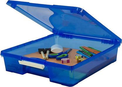 Storex Classroom Craft Project Box – Stacking Plastic Organizer Fits 12x12 Scrapbooking Paper, Blue, 5-Pack (63203U05C)