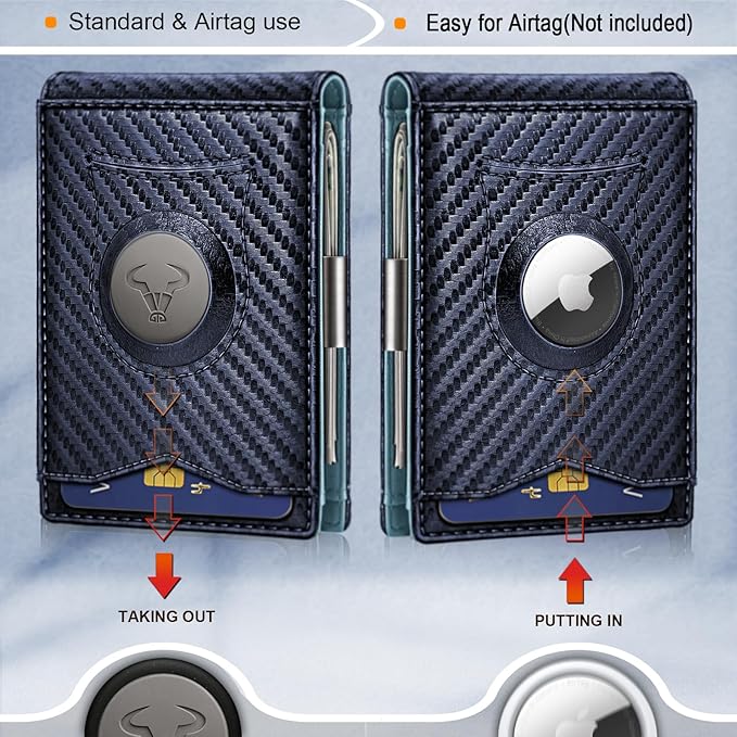 BULLIANT Men Wallet Airtag&Standard Use,Slim Front Pocket Wallet Money Clip for Gifg Men RFID Blocking 11Cards