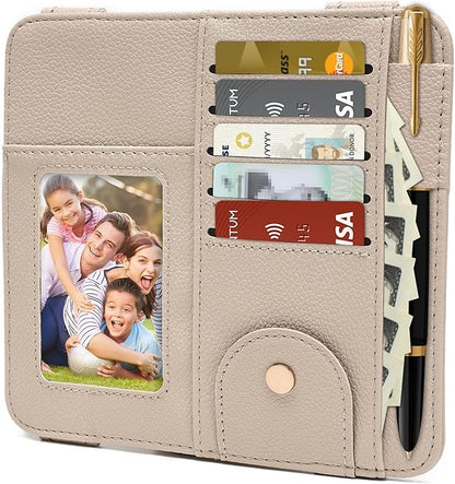 Visor Organizer, Apricot Sunglass Holder For Car, Sunvisor Organizers with Multiple Pockets and Picture Frame, Essential Car Interior Accessories for Women and Men