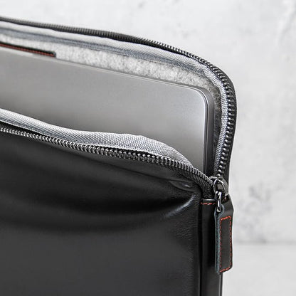 Casemade Real Leather Laptop Case/Zipped Folio Bag with Inner Pocket & Wool Lining Compatible with Apple MacBook, HP, Dell, Asus, Levovo (14 Inch - Black)