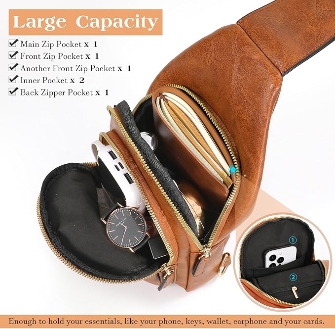 SUOSDEY Sling Bags for Women - Crossbody Leather Sling Backpack Chest Shoulder Bags for Casual Traveling Hiking Cycling