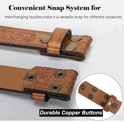 IZUS Vintage Western Belt Strap without Buckle Longhorn-Bull-Embossed Cowboy Belt for Women Men 1-1/2" Wide PU Leather Strap