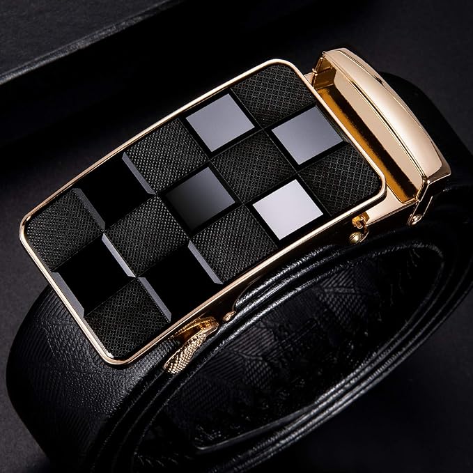 Dubulle Designer Ratchet Belt for Men Leather Fashion Adjustable Automatic Buckle Sliding Removable Dress Casual