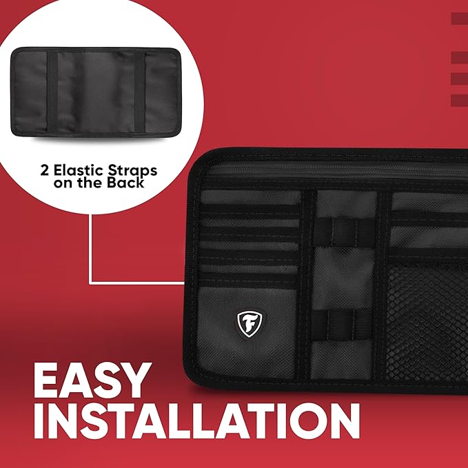 Firestone 2 Pack Sun Visor Organizer Car Accessories for Men & Women, Multi Pocket Visor Storage with Pockets & Card Slots, Eyeglass Holder, Document Holder & Pen Slots - Fits Most Vehicles, Black