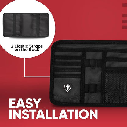 Firestone 2 Pack Sun Visor Organizer Car Accessories for Men & Women, Multi Pocket Visor Storage with Pockets & Card Slots, Eyeglass Holder, Document Holder & Pen Slots - Fits Most Vehicles, Black