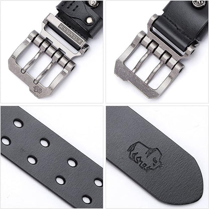 BISON DENIM Men's Belts Leather Dress Genuine Leather Classic Heavy Duty Buckle Belt Casual for Jeans