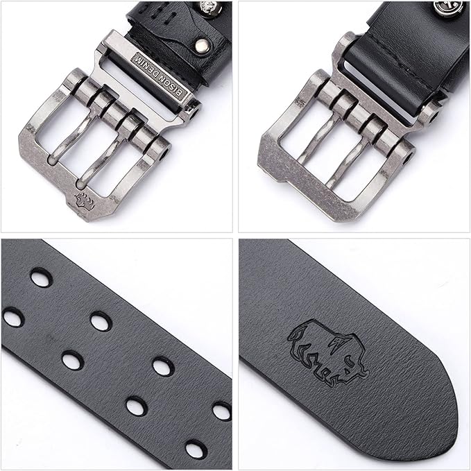 BISON DENIM Men's Belts Leather Dress Genuine Leather Classic Heavy Duty Buckle Belt Casual for Jeans