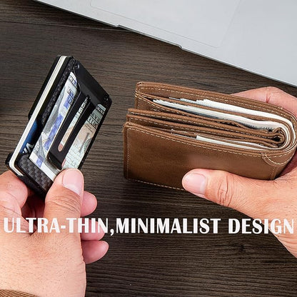 Minimalist Slim Wallet for Men,RFID Blocking Metal Wallet,Aluminum Credit Card Holder & Money Clip 12-15 Cards,Slim Rfid Front Pocket Mens Wallet,Matte Carbon Fiber