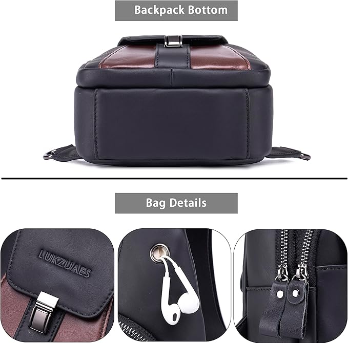 LUKZIJAES Genuine Leather Sling Bag for Men Contrast Color Vintage Crossbody Bag Men Chest Pack Mens Cross Shoulder Bags Hiking Daypacks Travel Backpack (#2-Black)