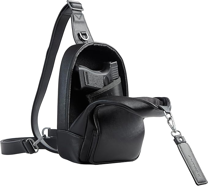 CCW Sling bag for Women & Men-Magnetic closure Cusual EDC bag with fast access-Concealed carry crossbody bag for Women & Men-Include universal fast draw Holster (Black)