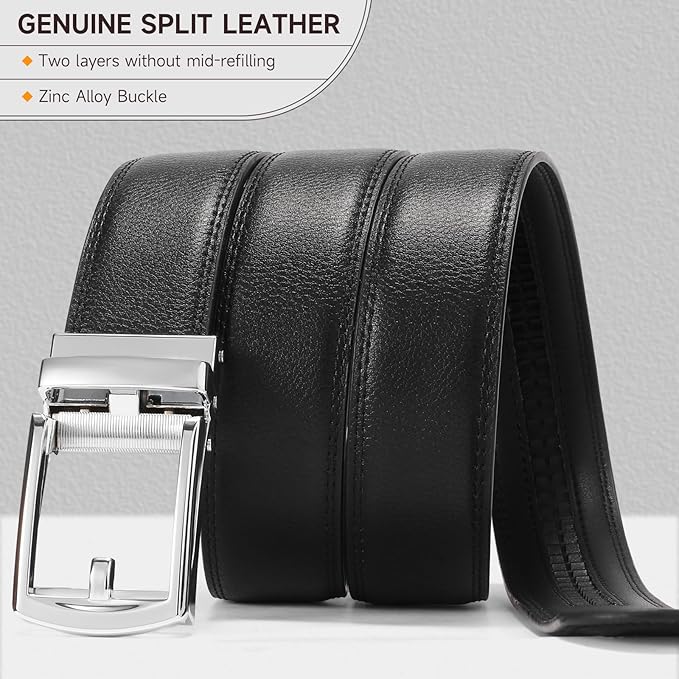 GAEKEAO Ratchet Belt for Men Genuine Leather 1 3/8" - Micro-Adjust Buckle Trim to Fit Dress Belt Casual to Formal Gift Boxed