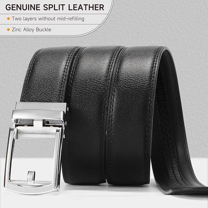 GAEKEAO Ratchet Belt for Men Genuine Leather 1 3/8" - Micro-Adjust Buckle Trim to Fit Dress Belt Casual to Formal Gift Boxed
