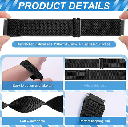 Compatible with 16mm 18mm 19mm 20mm 22mm 24mm Watch Bands Quick Release Replacement Wristband,Adjustable Stretchy Nylon Solo Loop Straps Fabric Braided Sport Elastic Bands for Men Women
