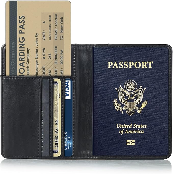 EpicGadget RFID Blocking Premium Leather Passport Holder Travel Wallet Cover Case (Black)