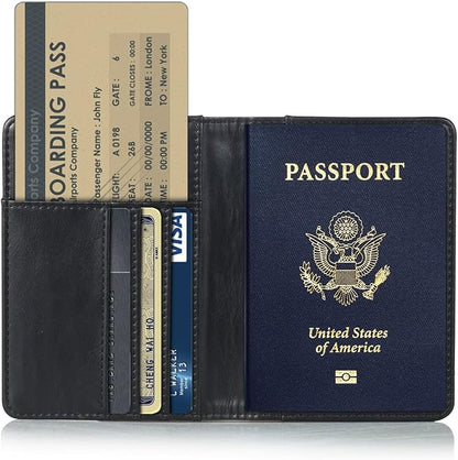 EpicGadget RFID Blocking Premium Leather Passport Holder Travel Wallet Cover Case (Black)
