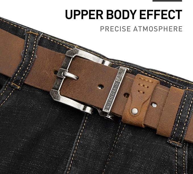 BISON DENIM Men's Belts Leather Dress Genuine Leather Classic Heavy Duty Buckle Belt Casual for Jeans