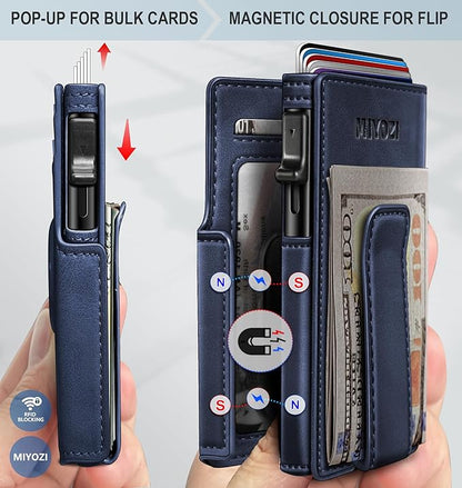 miyozi Airtag Wallet for Men,with Money Clip 10 Cards Metal Case Smart Slim Pop Up Credit Card Holder Flip with Magnetic Closure RFID Blocking wallet with Gift Box