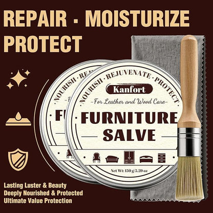 Leather & Furniture Repair Salve 2 Pack, Furniture Salve with Brush for Leather Wood, Leather Conditioner Help Prevent Cracking or Fading