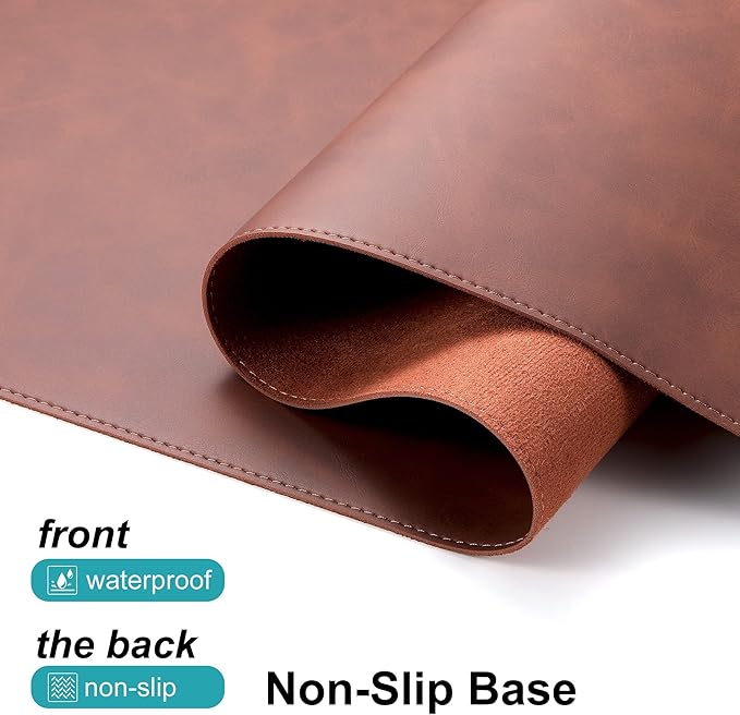 Leather Desk Pad Protector, Office Desk Mat, Large Laptop Mouse Pad, PU Non-Slip Desk Blotter, Waterproof Writing Pad, Computer Keyboard Mat for Desktop 39.4 x 17 inch (Brown)