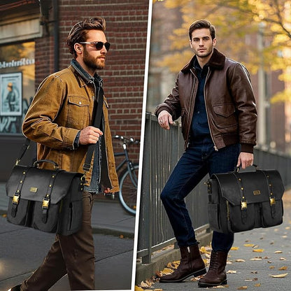 MATEIN Vintage Messenger Bag for Women, 15.6 Inch Laptop Bag Large Canvas PU Leather Briefcase with USB Port, Water Resistant Computer Shoulder Satchel Crossbody for Work Commuting, Grey-Black