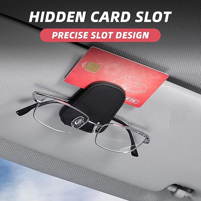 2PCS Sunglasses Holders for Car Sun Visor, Leather Eyeglasses Hanger Mounter, Magnetic Glasses Holder and Ticket Card Clip, Universal Auto Interior Accessories (Blue, 2PCS)