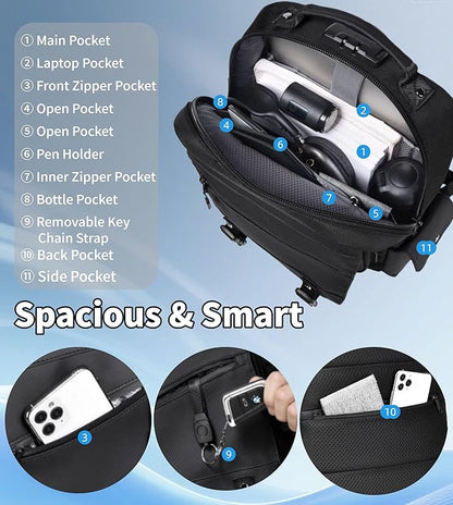 BASICPOWER Laptop Sling Bag for Men Women, Sling Backpack Crossbody Bag Fits 14 inch Computer with USB Port Anti-theft