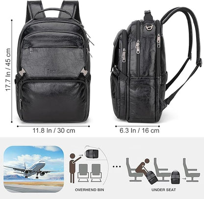 Tzowla Full Grain Genuine Leather Laptop Backpack for Men and Women,Business Work Travel Slim Daypack Fits 15.6 Inch Notebook/Computer-Black