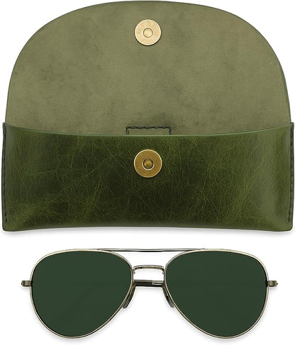 Leather Sunglasses Case Genuine Eyeglass Holder Reading Glasses Protector Vintage Eyewear Storage for Men and Women