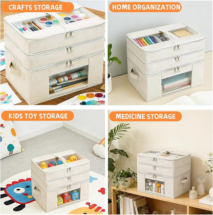 3-Tier Medicine Cabinet Organizer, Foldable Fabric Medicine Storage Box with Clear Cover and Handle,Multipurpose Medicine Organizer Box for First Aid, Home and Travel