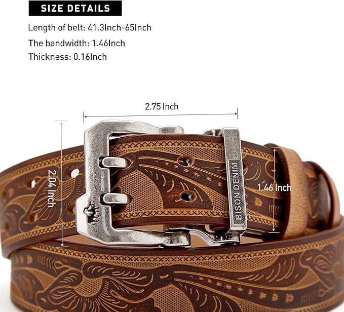 BISON DENIM Men's Belts Leather Dress Genuine Leather Classic Heavy Duty Buckle Belt Casual for Jeans