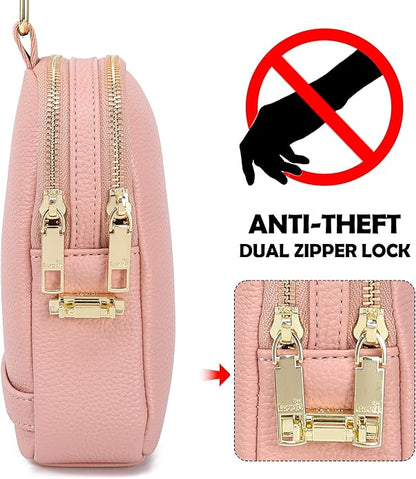 INICAT Anti Theft Crossbody Bag for Women, Small RFID Blocking Sling Purse with Zipper Lock for Travel, Vegan Leather