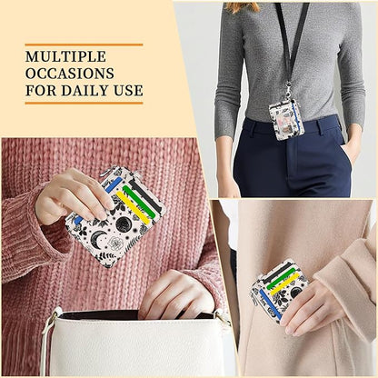 Hancynir Goth Moon Floral Slim Wallet Women Credit Card Holder Gothic Flower RFID Blocking Small Cute Card Wallets Mini Front Pocket PU Leather Thin Travel Zipper Coin Cash Ladies Female Wallet Gifts