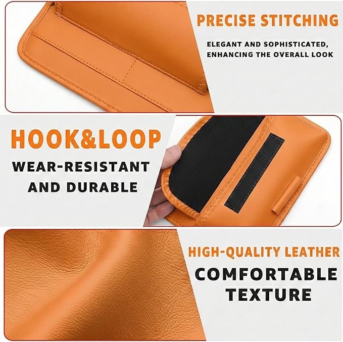 HOLDCY Car Visor Organizer – Sun Visor Storage Pouch Holder for Vehicle Truck SUV, PU Leather Auto Interior Accessories for Registration Document, Gas Card & Sunglasses, Universal Fit (Oranger)