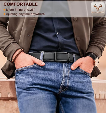 BULLIANT Men Ratchet Belt 2 Pack, Click Sliding Leather Belt Adjustable for Gift Men Dress Casual Jeans 1 3/8,Cut for Fit
