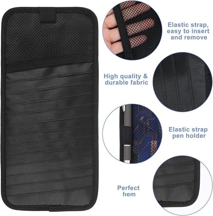 Car CD Case Holder Car Visor CD Holder DVD Vehicle Visor Storage Orangizer Large Capacity Sun Visors Organizer for CDs Visors Case with 12 DVD Storage Sleeves Mesh Pocket Pen Holders and Elastic Strap
