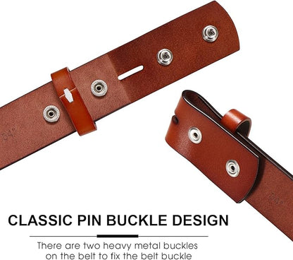 HJones Western Belts for Men without Buckle,Cowboy Belt Buckles for Men,1.5" Wide Genuine Leather Belt No Buckle