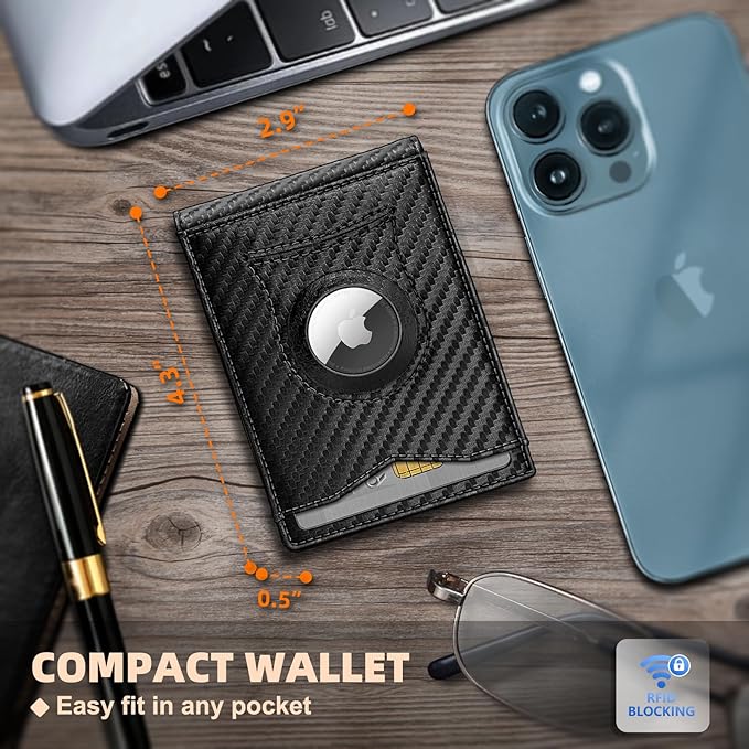 BULLIANT Men Wallet Airtag&Standard Use,Slim Front Pocket Wallet Money Clip for Gifg Men RFID Blocking 11Cards