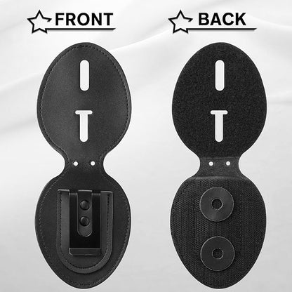 BESARME Police Badge Holder Belt Clip Cowhide Leather Badge Holders Universal Law Enforcement Security Badge Holder with Stainless Bead Chain