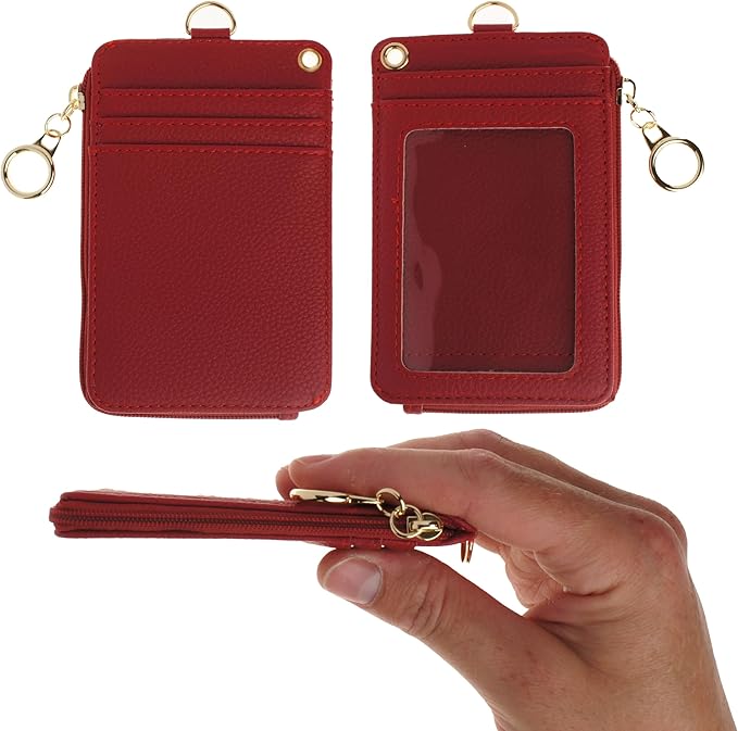 Mondo Designs 2-in-1 ID Badge Holder & Lanyard Wallet - Multi-Use Womens Small Wallet with Removable Wristlet & Neck Lanyard, Clear Window, 5 Card Slots, Phone Holder, Ring Keychain - Bordeaux Red