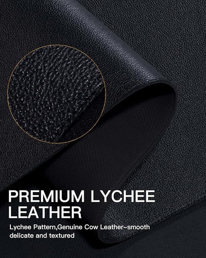 YSAGi Genuine Leather Desk Mat, 31.5"x15.8" Leather Desk Mat, Office Desk Pad, Thick Desk Pad with Stitched Line, Non-Slip Laptop Writing Pad with Rubber Base(Black, 31.5"x15.8")